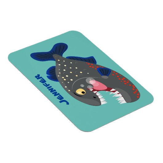Grapjige piranha cartoon illustratie magneet (Rechterzijde)