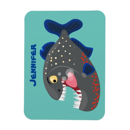 Grapjige piranha cartoon illustratie magneet (Verticaal)