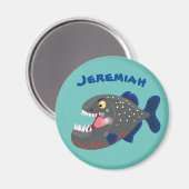 Grapjige piranha cartoon illustratie magneet (Voorkant / Achterkant)