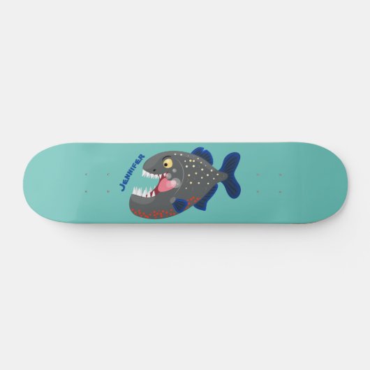 Grapjige piranha cartoon illustratie persoonlijk skateboard (Horizontaal)