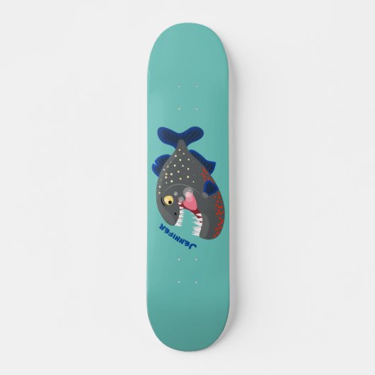 Grapjige piranha cartoon illustratie persoonlijk skateboard (Voorkant)