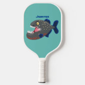 Grapjige piranha cartoon illustratie pickleball paddle (Achterkant)