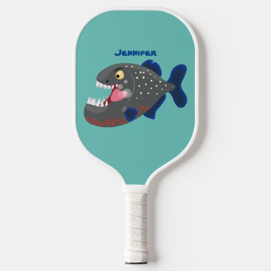 Grapjige piranha cartoon illustratie pickleball paddle (Voorkant)