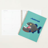 Grapjige piranha cartoon illustratie planner (Display)