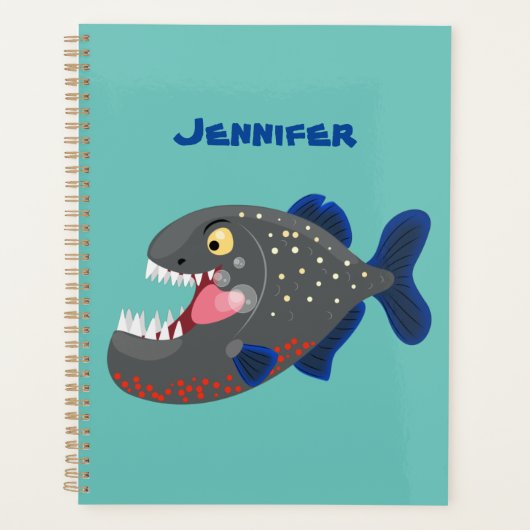 Grapjige piranha cartoon illustratie planner (Voorkant)