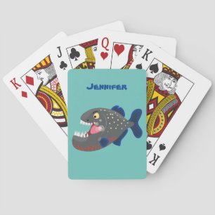 Grapjige piranha cartoon illustratie pokerkaarten