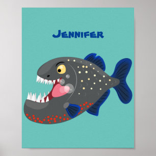 Grapjige piranha cartoon illustratie poster