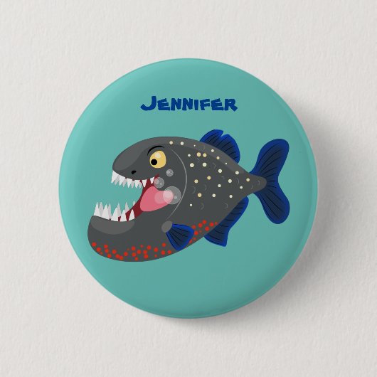 Grapjige piranha cartoon illustratie ronde button 5,7 cm (Voorkant)