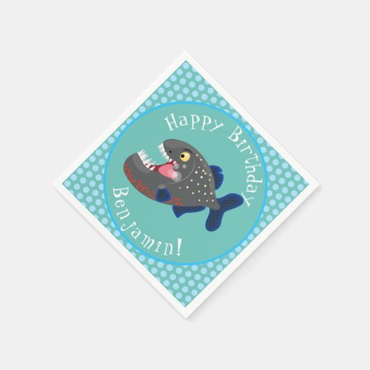 Grapjige piranha cartoon illustratie servet (Hoek)