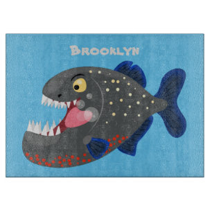 Grapjige piranha cartoon illustratie snijplank