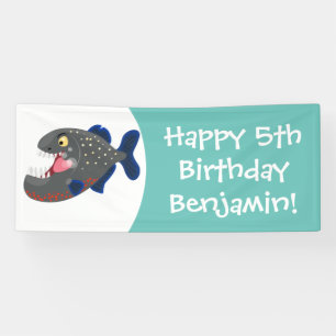 Grapjige piranha cartoon illustratie spandoek
