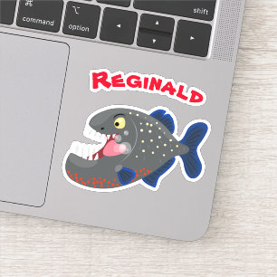Grapjige piranha cartoon illustratie sticker