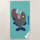 Grapjige piranha cartoon illustratie strandlaken (Voorkant)