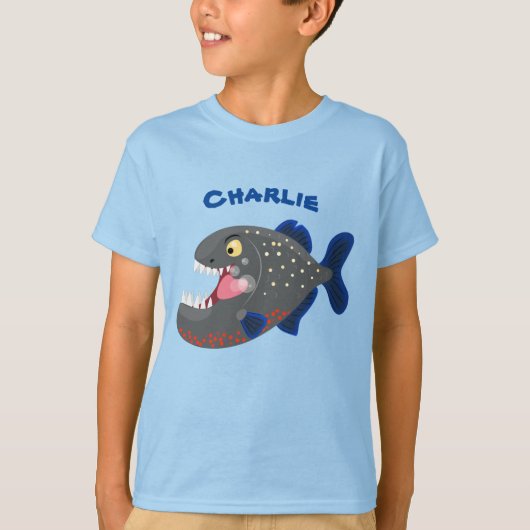 Grapjige piranha cartoon illustratie t-shirt (Voorkant)