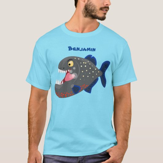 Grapjige piranha cartoon illustratie t-shirt (Voorkant)