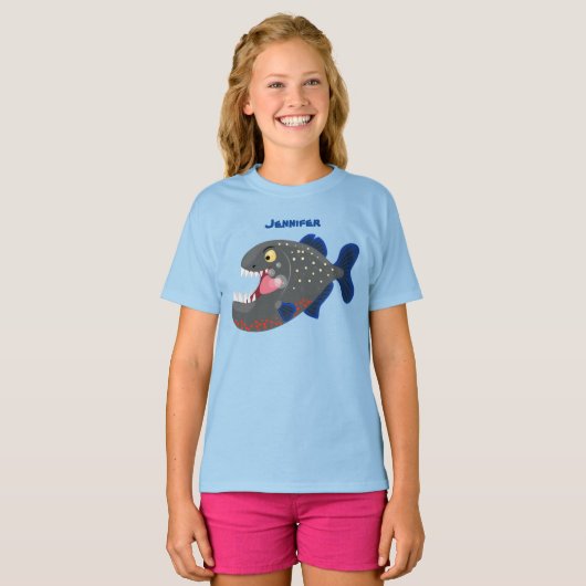 Grapjige piranha cartoon illustratie t-shirt (Voorkant volledig)