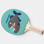 Grapjige piranha cartoon illustratie tafeltennisbatje (Zijkant)