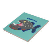 Grapjige piranha cartoon illustratie tegeltje (Zijkant)