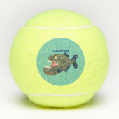 Grapjige piranha cartoon illustratie tennisballen (Voorkant)
