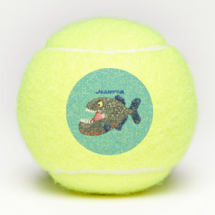Grapjige piranha cartoon illustratie tennisballen