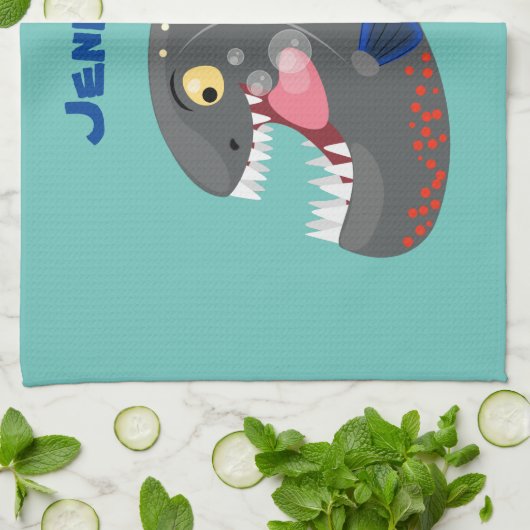 Grapjige piranha cartoon illustratie theedoek (Gevouwen)