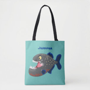 Grapjige piranha cartoon illustratie tote bag