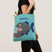 Grapjige piranha cartoon illustratie tote bag (Dichtbij)