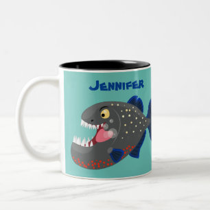 Grapjige piranha cartoon illustratie tweekleurige koffiemok