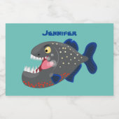 Grapjige piranha cartoon illustratie voedselcontainer etiket (Enkel label)