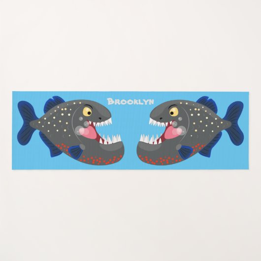 Grapjige piranha cartoon illustratie yogamat (Voorkant (horizontaal))
