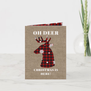 Grapjny Oh Deer Buffalo Play Burlap Kerstmis Feestdagen Kaart