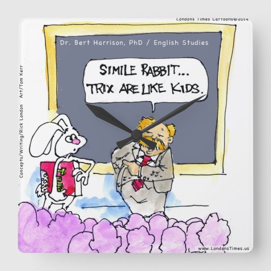 Grapjny Rabbit Grammar Politie Muurklok Vierkante Klok (Voorkant)