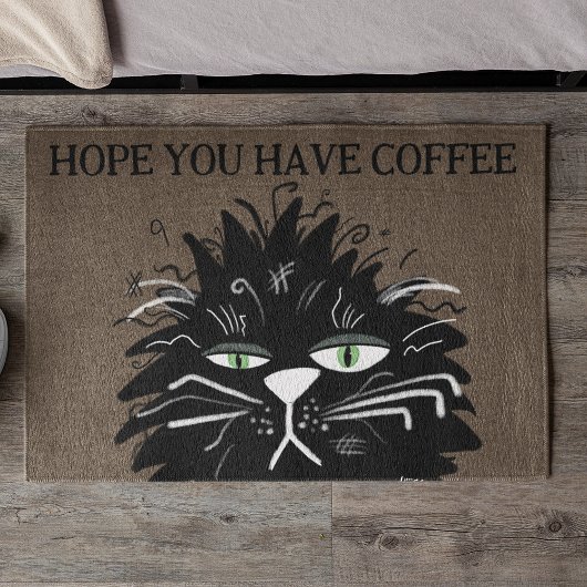 Grapny Black Cat Hope je hebt koffie Welkom Deurmat
