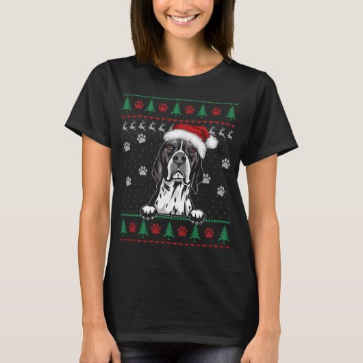 Grapny English Pointer met Kerstmis Ugly Sweater D T-shirt (Voorkant)