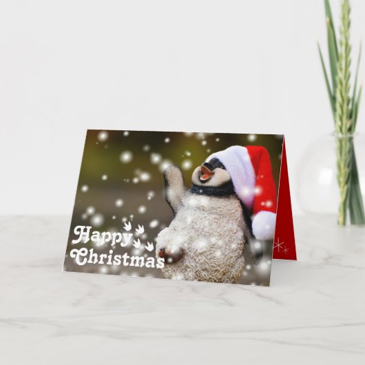 Grapny Happy Santa Penguin & Merry-kerstuniek Kaart (Voorkant)