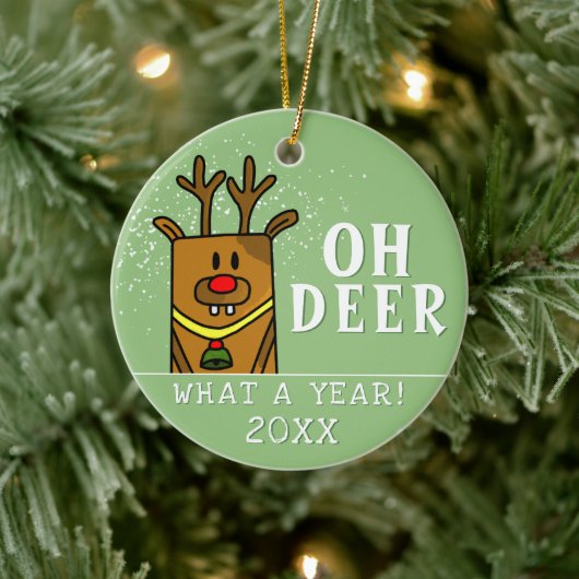 Grapny Oh Deer wat een jaar van groen kerstfeest Keramisch Ornament (Boom)