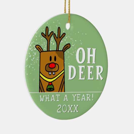 Grapny Oh Deer wat een jaar van groen kerstfeest Keramisch Ornament (Rechts)