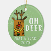 Grapny Oh Deer wat een jaar van groen kerstfeest Keramisch Ornament (Links)