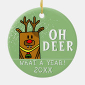 Grapny Oh Deer wat een jaar van groen kerstfeest Keramisch Ornament (Achterkant)