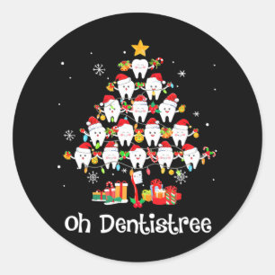 Grapny Oh Dentistree kerstboomtand Dentist Dental Ronde Sticker