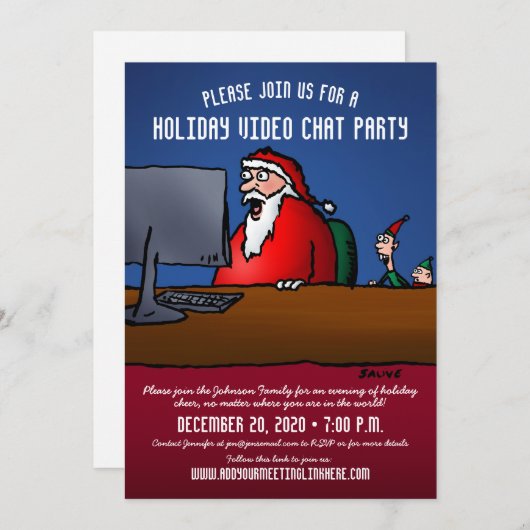 Grapny Santa Video Chat Party Uitnodiging (Voorkant / Achterkant)