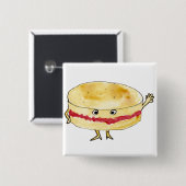Grapny Victoria Sponge Cake Quirky Cute Cartoon Ar Vierkante Button 5,1 Cm (Voorkant /achterkant)