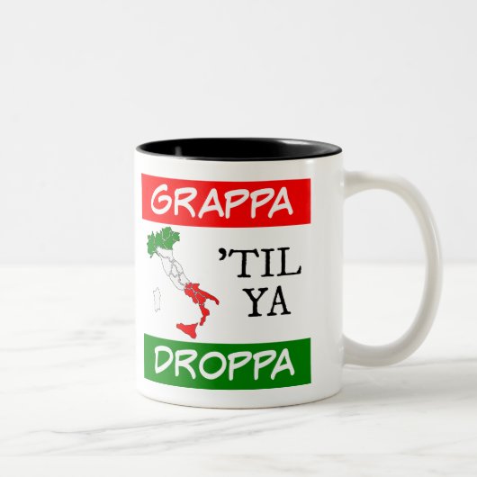 Grappa Til Ya Droppa Italië Vlagkaart Tweekleurige Koffiemok (Rechts)