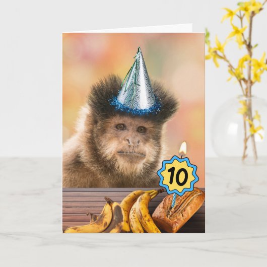 Grappig 10e verjaardag Capuchin Monkey Banaan Broo Kaart (Gele Bloem)