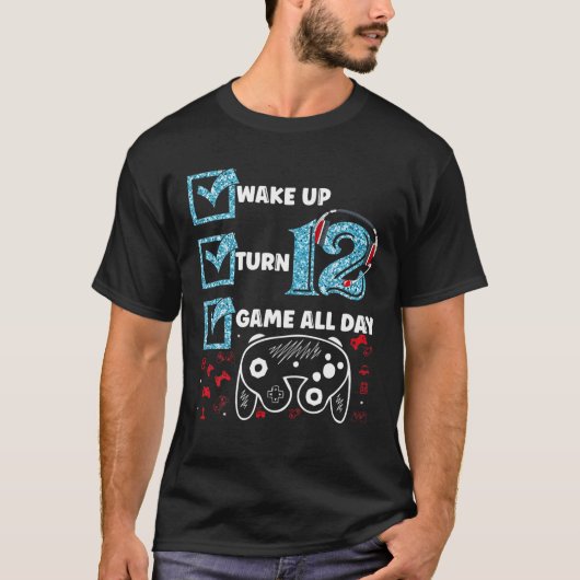 Grappig 12 jaar oud gamer 12e verjaardag party vid t-shirt (Voorkant)