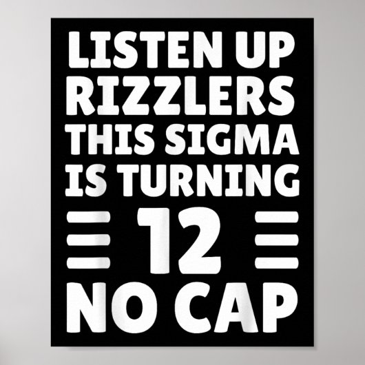 Grappig 12 jaar oude verjaardag Shirt - Rizz, Sigm Poster (Voorkant)