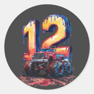 Grappig 12e verjaardag Blast Cool Monstrous Truck Ronde Sticker