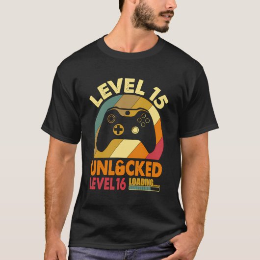Grappig 15 jaar oud gamer retro niveau 15 un t-shirt (Voorkant)