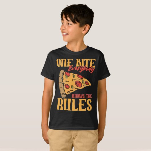 Grappig 1 Bites Pizza Iedereen kent de regels voor T-shirt (Voorkant volledig)