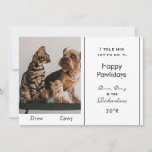 Grappig 1 Foto Schattige Kat Hond Naughty List Cus Feestdagenkaart (Voorkant)